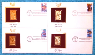 Folk Heroes - COMPLETE SERIEES OF ALL 4! - 1996 22kt Golden Replica Stamps - Image 1 of 4