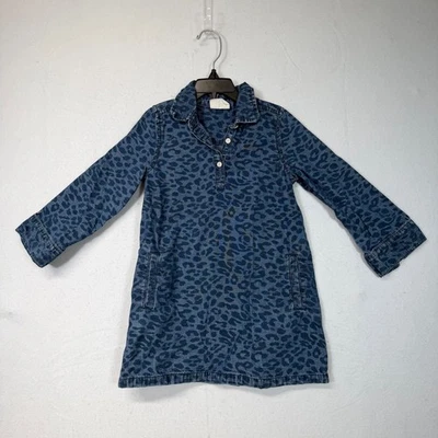 Crazy 8 Girls Leopard Print Denim Dress Size 5 Long Sleeve Button Front - Image 1 of 4