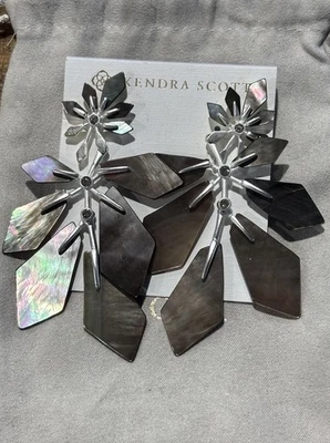 Kendra Scott  Jaylin Bright Silver Statement Earrings in Black Mother-of Pearl - Image 1 of 4