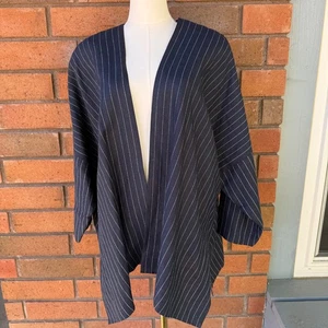 Shirin Guild Kimono Inspired Jacket Open Art Lagenlook Striped | Blue | Medium - Picture 1 of 17