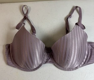 Victoria's Secret the T-shirt Lightly Lined Wireless Bra Size 35C Purple Stripe - Picture 1 of 10