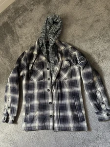 Superdry Everest Plaid Flannel Hooded Jacket Blue SMALL - Picture 1 of 4