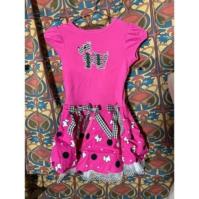 Rare Editions Vestido de volantes de lunares de perro Scottie rosa para niñas talla 5 Foto 1 de 4
