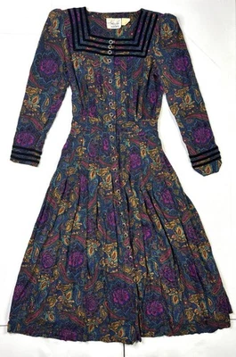 Kathie Lee For Plaza South Dress Women’s Medium (8-10) Vintage Button Paisley - Image 1 of 4