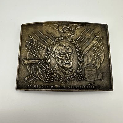 Abraham Lincoln Belt Buckle Brass Memorial VTG President Tribute Collectible - Image 1 of 4