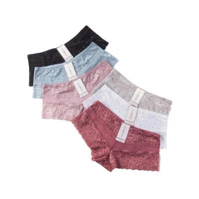 MARKENLOS Damen Panties mit Spitze Slips Hipster Strass 6er Set Baumwolle Unterhose Panty