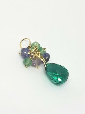 Pingente pendente de ouro amarelo 14k simulado esmeralda brioleta tanzanita aglomerado - Imagem 1 de 4