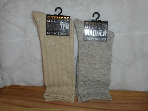 STEVE MADDEN OFF WHITE & BEIGE CREW SOCKS 2 PAIR'S WOMEN'S SIZE 9-11 NEW - Picture 1 of 2