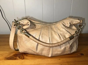 Michael Kors Croc Embossed Tan Leather Satchel Crossbody Handbag AP-1011 - Picture 1 of 24