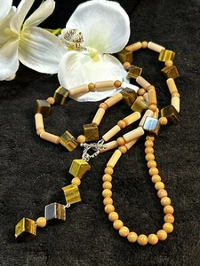Necklace And Earrings Set Natural Stone Tiger Eyes - Picture 1 of 12