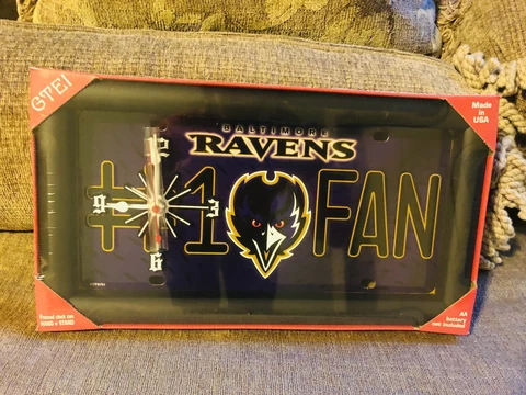 NFL Baltimore Ravens Football License plate Clock #1 Fan Rectangle Framed New Cover