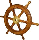 Wooden Ship Wheel 18" Wall Decor Nautical Boat Steering Wheel Pirate Brass Wood