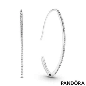 New 100% Genuine Authentic Pandora Oval Sparkle Hoop Earrings '297691CZ Retired - Picture 1 of 11