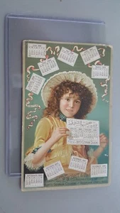 Lovely 1889 E.W. Hoyt & Co Girl In Bonnet Calendar Victorian Trade Card F50 - Picture 1 of 3