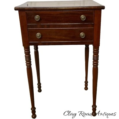 Antique Sheraton Work Table Stand End Sewing  Nightstand 1820 Mahogany  - Image 1 of 4