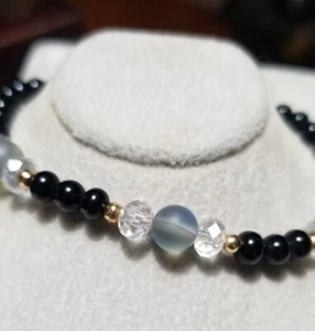 Ross Simons 14k 585 Yellow Gold black onyx Labradorite beaded ball bracelet - Picture 1 of 11