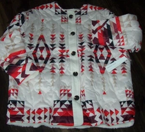 NWT Pendleton/Aqua Ivory/Brown/Spice QUILTED/FLEECE GEOMETRIC REVERSIBLE Coat M - Picture 1 of 8