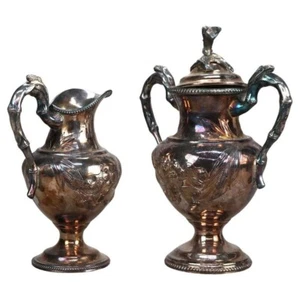Juego de té enchapado en plata antiguo de dos piezas C1890 - Imagen 1 de 8
