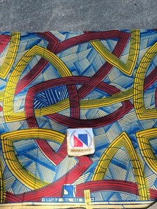 6 Yards Vintage Batik Quilt Fabric 1955 50s Nichem Wax Geometric Yellow Blue Red - Picture 1 of 9