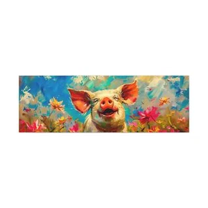 Spring Pig in Blossoms Canvas Art Print - Pig Portrait Art for Home & Office - Picture 1 of 12
