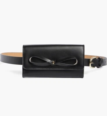 Bolsa de cinto de couro preta nova com etiquetas Kate Spade New York Bow tamanho G/XL - Imagem 1 de 4