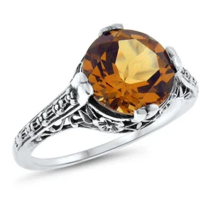 ART NOUVEAU STYLE CLASSIC 925 STERLING SILVER LAB-CREATED CITRINE RING 645Z - Picture 1 of 3
