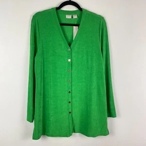 Chico Travelers Cardigan Jacket Size 1 US M Green Snap Front Slinky Knit - Picture 1 of 11