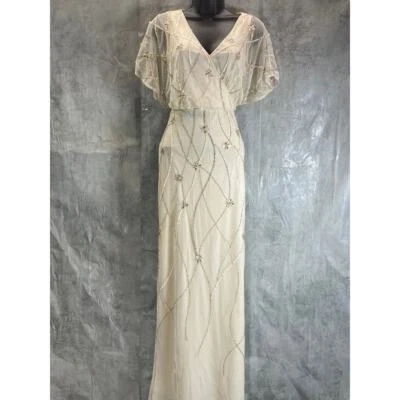 Maxi Vestido Blusa ADRIANNA PAPELL Para Mujer Suave Seda Adornada con Cuentas Sobrepelliz Foto 1 de 4