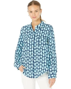 Lilly Pulitzer ~ Sea View Button Down ~ Low Tide Navy/Any Fin For You ~ Sz L - Picture 1 of 5