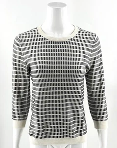 J Crew Factory Dot Dash Sweater Sz S White Black 3/4 Sleeve Cotton Style G2284 - Picture 1 of 6