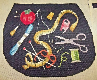 Vintage Needlepoint Purse finished canvases SEWING Theme Knitting - Image 1 of 4