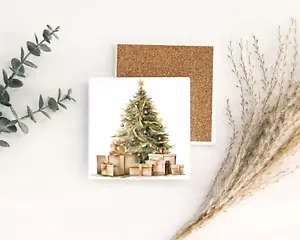 Sottobicchiere quadrato 4 in ceramica fatto a mano-albero di Natale oro-natale-regali-regalo - Foto 1 di 1