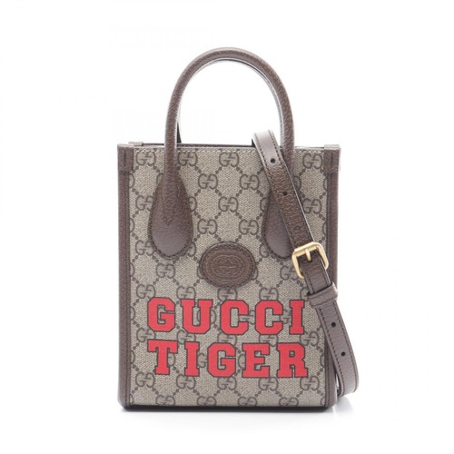 GUCCI Inter locking G Mini 2way Tote Bag 671623 tela pelle beige marrone usata