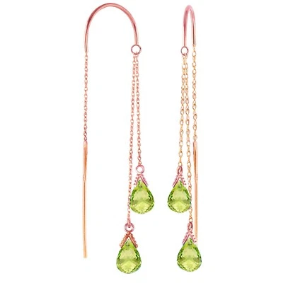 14K. SOLID GOLD THREADED DANGLES EARRINGS WITH PERIDOT (Rose Gold) - Image 1 of 4
