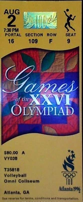 1996 Olympics Volleyball Ticket Stub Atlanta Games USA Omni Coliseum GA 8/2/96 - Image 1 of 2