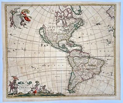 AMERICA 1680 FREDERIK DE WIT UNUSUAL LARGE ANTIQUE MAP 17TH CENTURY - Image 1 of 4