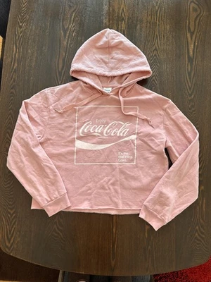 VTG Coca-Cola Coke Women's Hoodie Hooded Cropped Sweatshirt Pink VSCO • Size M - Image 1 of 4