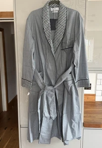 TURNBULL & ASSER Green Multi Check Contrast Cotton Gown Robe Mens Belted size XL - Picture 1 of 14