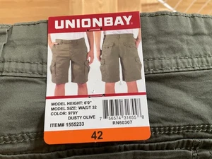 UNIONBAY Men's Cargo Shorts, Relaxed Fit, Flex Waist, Olive Green, Sz 42 NEW - Picture 1 of 6