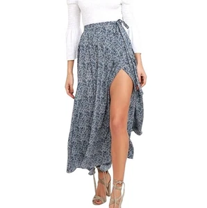 Lulus Faux Wrap Front Maxi Skirt, Navy/White, XS - Picture 1 of 13