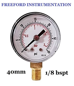 Low Pressure Gauge  40mm 0/30 PSI & 0/2 Bar 1/8 BSPT Bottom Acc 2.5% - Picture 1 of 3