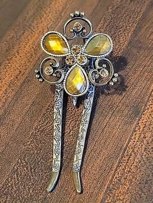 Vintage 90s Y2K Victorian Rhinestone Hair Clip Metal Comb Gothic Fairy Cottage - Image 1 of 4