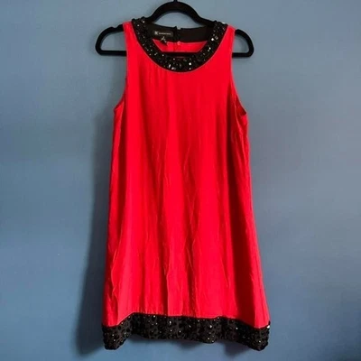 Y2K Inc Silk Shift Dress Women's Size 6 Red Black Beaded Retro Mod Indie Party - Image 1 of 4