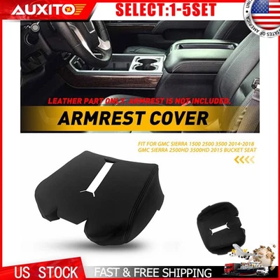 Leather Console Armrest Cover Skin For 14-18 GMC Sierra All HD Models Black 1-5X — 第 1/4 张图片
