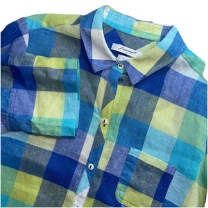 Foxcroft Button Up Shirt Damen 14P Relaxed Easy Care 100% Leinen Large Check - Bild 1 von 8