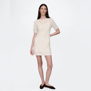 GAP NEU Leinenmischung Pointelle Elfenbein Frost Strick Kurzarm Kleid S Cottagecore - Bild 1 von 15