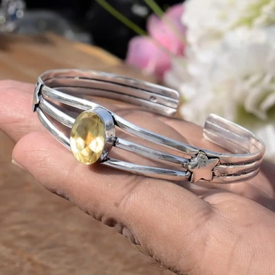 Bracciale in argento sterling 925 con pietra gialla topazio citrino regalo... - Immagine 1 di 4