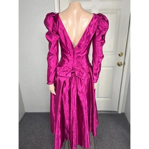 Vintage 80s Handmade Dress Party Formal Prom Evening Gown L/S Satin Bow Q3-23 - Picture 1 of 6
