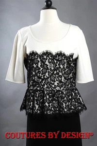 Blusa Top St John Knits Con Cordones Peplum Crema y Caviar Talla 2 Nueva con Etiquetas Precio de venta sugerido por el fabricante $895 - Imagen 1 de 3