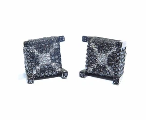 10k Black PVD W/ White and Black Diamonds Square Head Earrings 1.00ct  - Picture 1 of 6